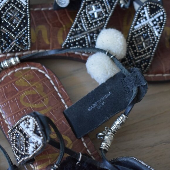 Sam Edelman Womens Beaded Flat Sandals with Ankle Wrap Ties - Picture 4 of 10